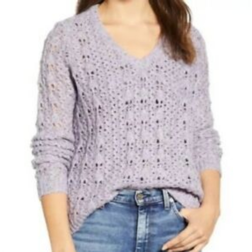 NWT Caslon Nordstrom Wide Knit V-Neck Sweater - Picture 10 of 10